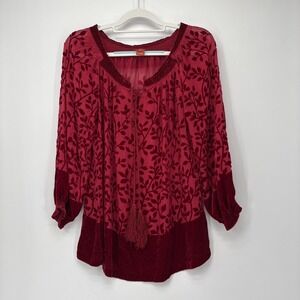Sundance Velvet Peasant Blouse Small Burgundy Silky Boho